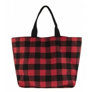 Jumbo Sz Tote Over Night Bag Black & Red Buffalo Plaid Jumbo Furry Country